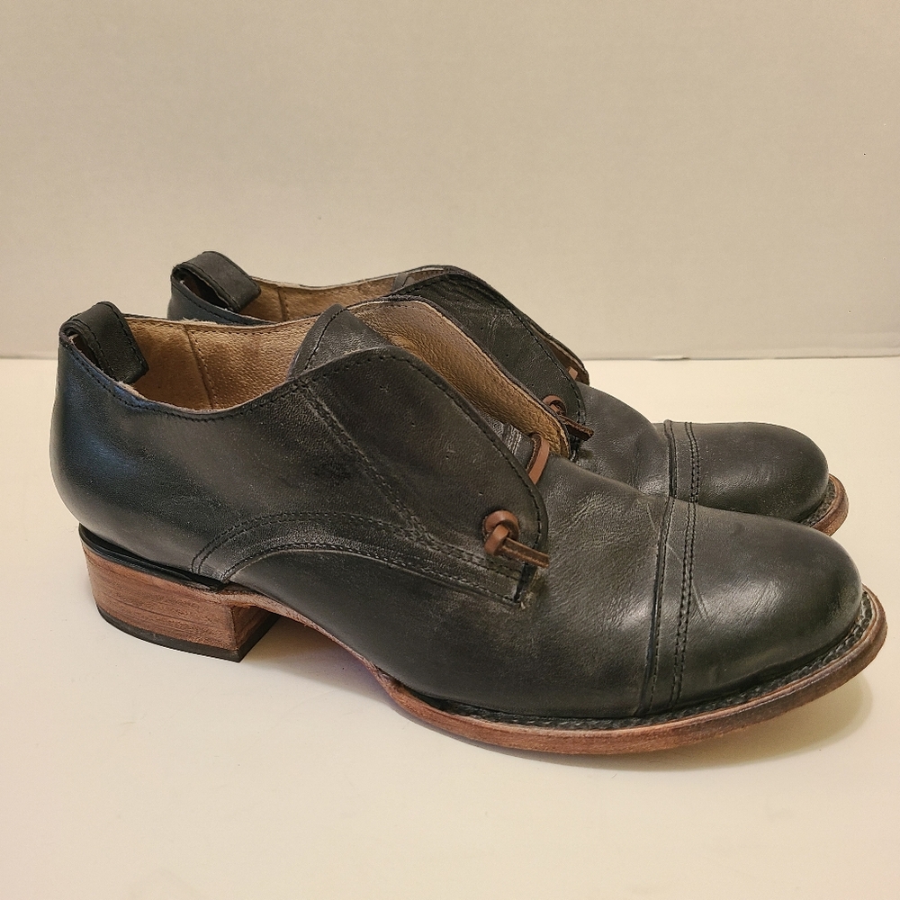 Freebird By Steven "Mabel" Black Grey Distressed Leather Shoes Size 10 - Picture 3 of 15
